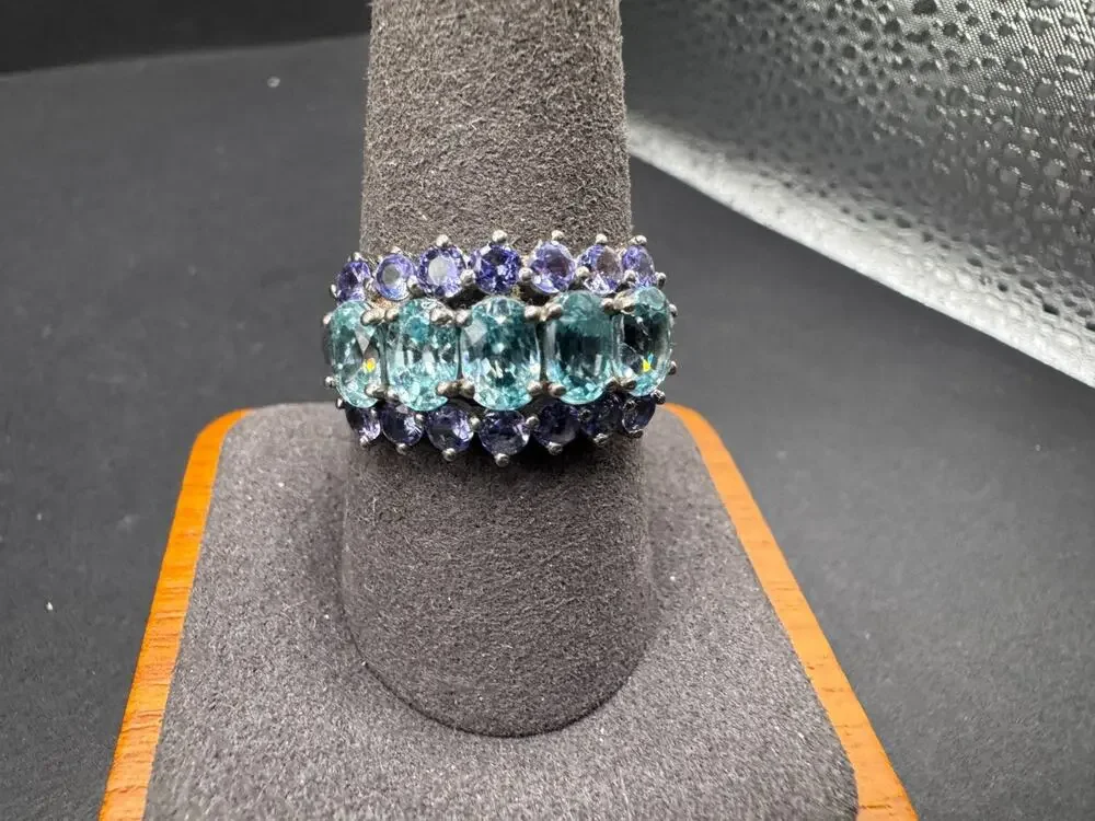 Chuck Clemency Sterling Silver 925 Tanzanite & Blue Teal Topaz Ring Size 10